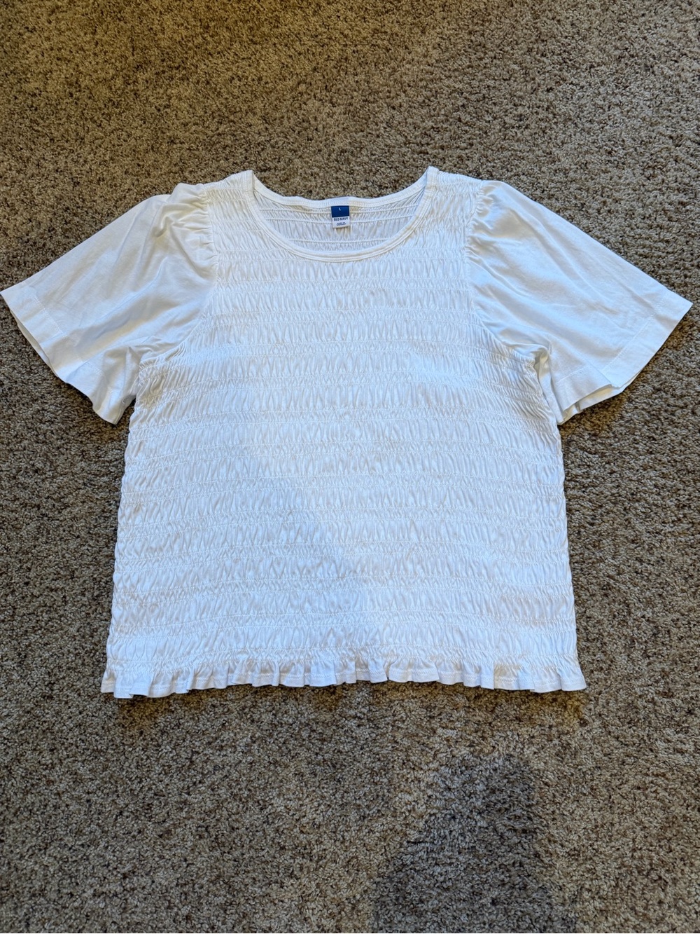 Old Navy White Smocked Short Sleeve Top